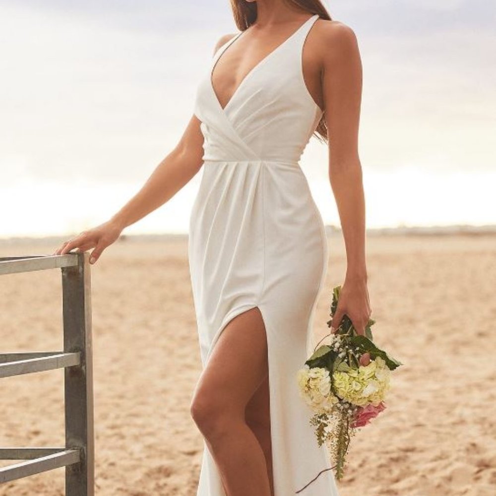 LULUS Loving the Moment White Lace-Up Maxi Dress SMALL